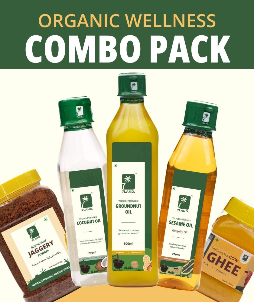 7LAND Organic Wellness Combo – Pure Oils, Ghee & Jaggery Powder